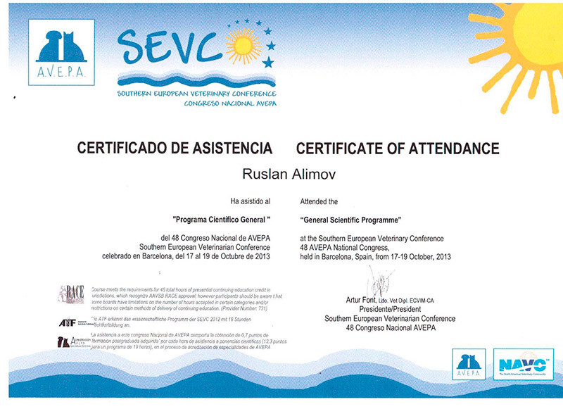 Certificate of attendance Ruslan Alimov General Scientific Programme
